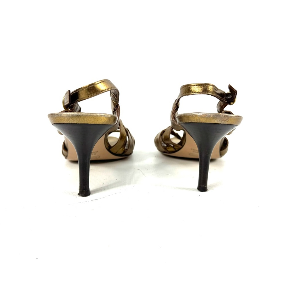 Coach Gold Slingback Strappy Heel Sandals with Peep Toe - Picture 6 of 9